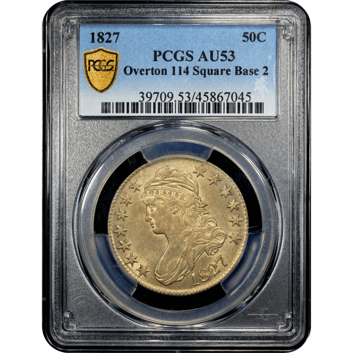 1827 Capped Bust Half Dollar (50c) O-114 Square Base 2 Obverse Slab Image