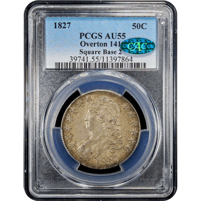 1827 Capped Bust Half Dollar (50c) O-141 Square Base 2 Obverse Slab Image