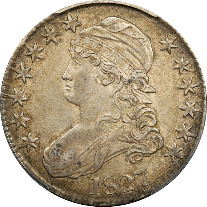 1827 Capped Bust Half Dollar (50c) O-141 Square Base 2 Obverse Image