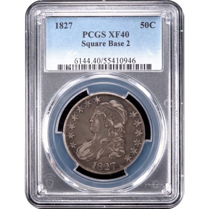 1827 Capped Bust Half Dollar (50c) Square Base 2 O-135 Obverse Slab Image