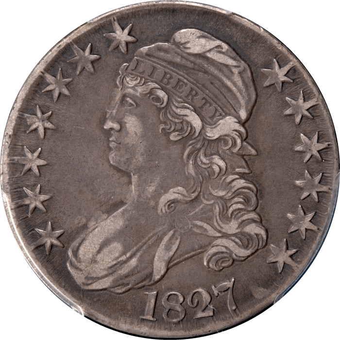 1827 Capped Bust Half Dollar (50c) Square Base 2 O-135 Obverse Image
