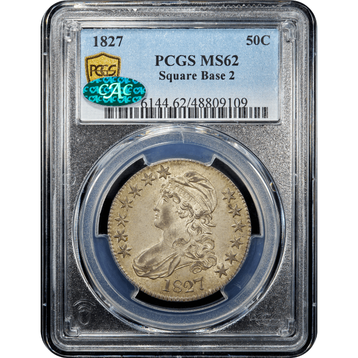 1827 Capped Bust Half Dollar (50c) Square Base 2  Obverse Slab Image