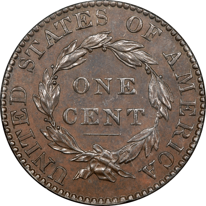 1827 Coronet Large Cent (1c) Rattler Reverse Image