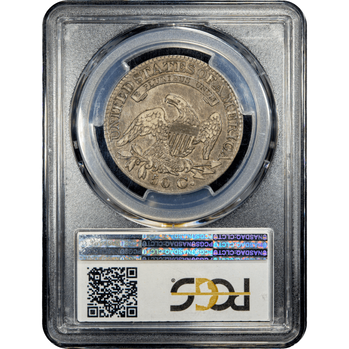 1828 Capped Bust Half Dollar (50c) Curl Base 2, No Knob Reverse Slab Image