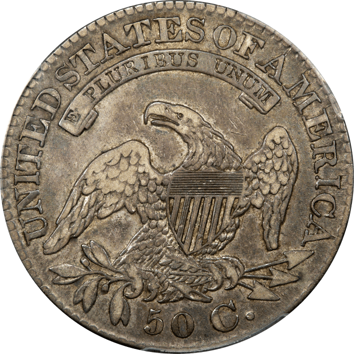 1828 Capped Bust Half Dollar (50c) Curl Base 2, No Knob Reverse Image