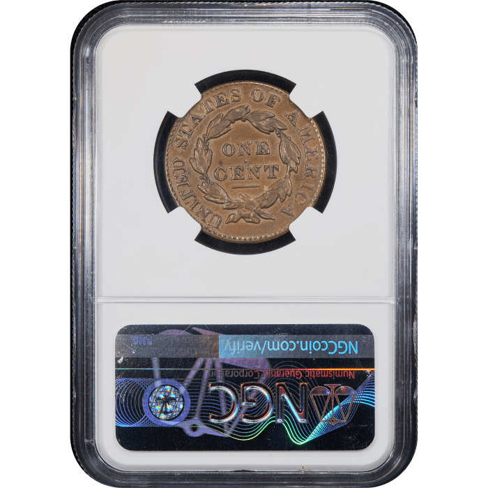 1828 Coronet Large Cent (1c) N-5 Reverse Slab Image