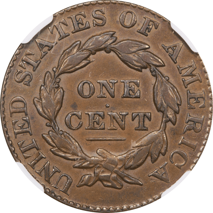 1828 Coronet Large Cent (1c) N-5 Reverse Image