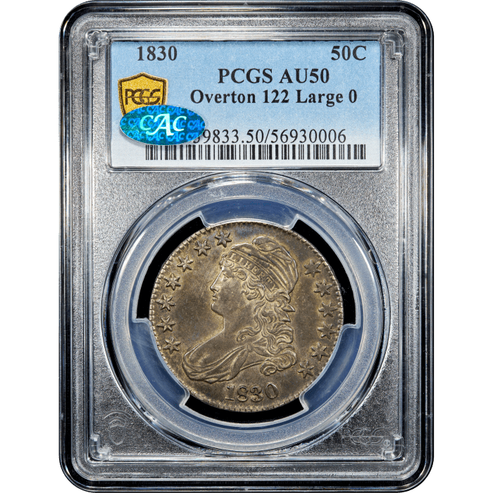 1830 Capped Bust Half Dollar (50c) O-122 Large 0 Obverse Slab Image