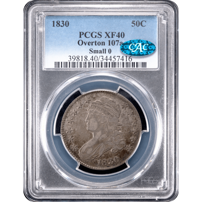 1830 Capped Bust Half Dollar (50c) Small 0 O-107 Obverse Slab Image