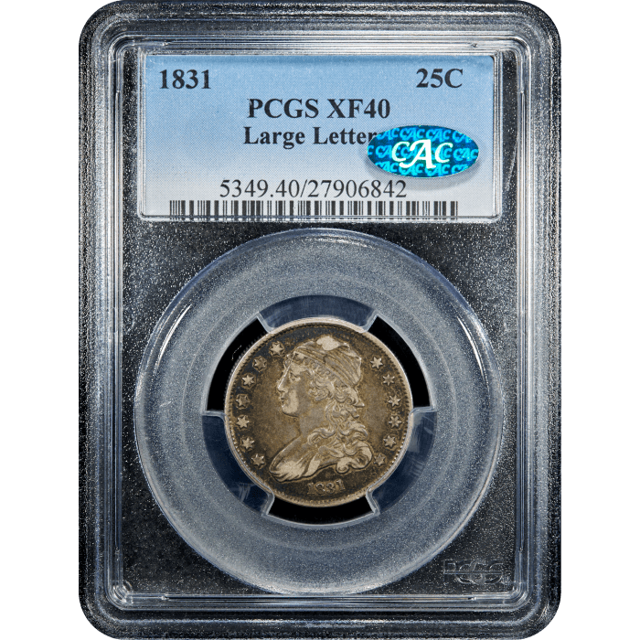 1831 Capped Bust Quarter (25c) Large Letters SLAB Image