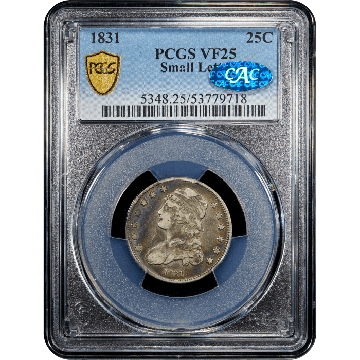 1831 Capped Bust Quarter (25c) Small Letters SLAB Image