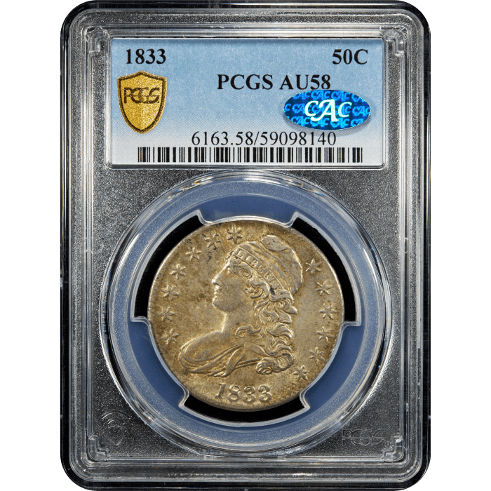 1833 Capped Bust Half Dollar (50c) Obverse Slab Image