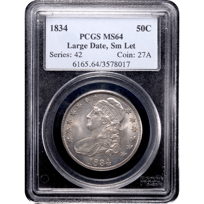 1834 Capped Bust Half Dollar (50c) Large Date Small Letters Obverse Slab Image