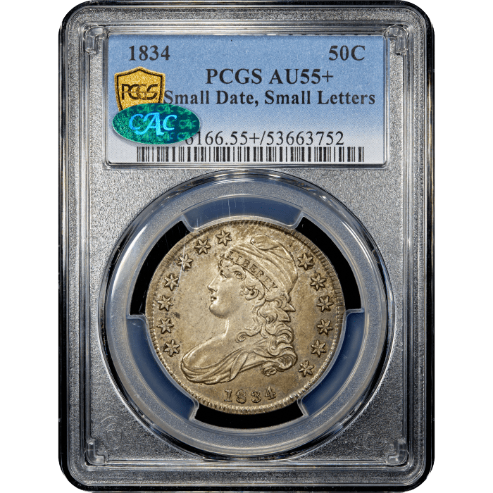 1834 Capped Bust Half Dollar (50c) Small Date, Small Letters Obverse Slab Image