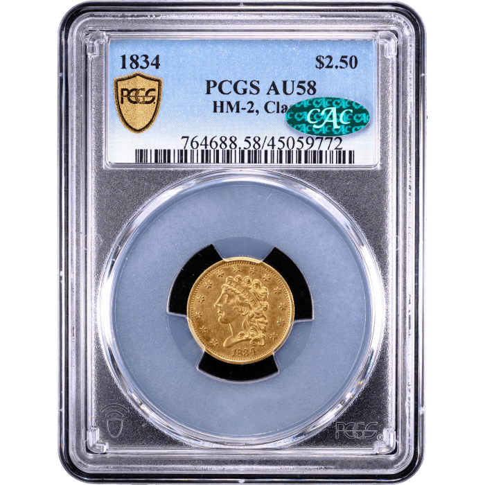 1834 Classic Head Gold Quarter Eagle ($2.50) Obverse Slab Image
