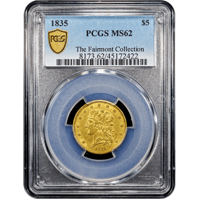 1835 Classic Head Gold Half Eagle ($5) Obverse Slab Image