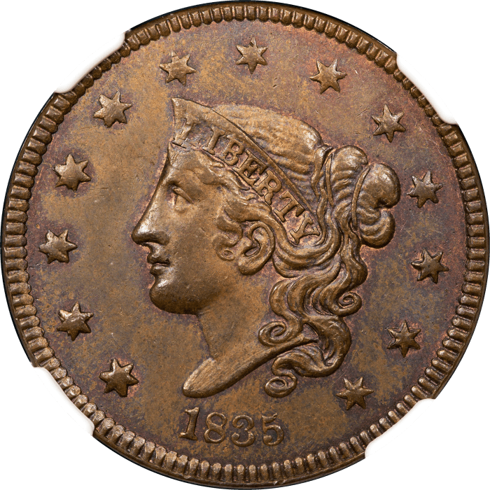 1835 Coronet Large Cent (1c) Head of 1836 Obverse Image
