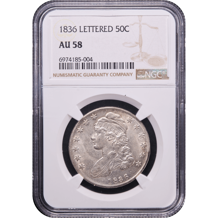 1836 Capped Bust Half Dollar (50c) Lettered Edge SLAB Image