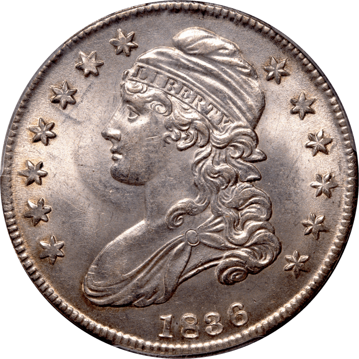 1836 Capped Bust Half Dollar (50c) Lettered Edge Obverse Image