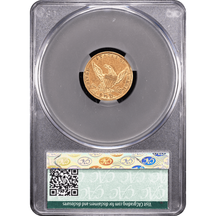 1836 Classic Head Gold Quarter Eagle ($2.50) Block 8 Reverse Slab Image
