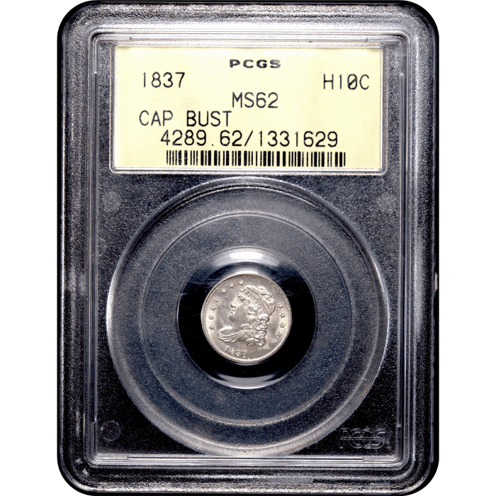 1837 Capped Busy Half Dime (H10C) Large 5C OGH Obverse Slab Image