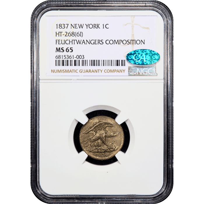 1837 Feuchtwanger Cent (1c) HT-268 SLAB Image