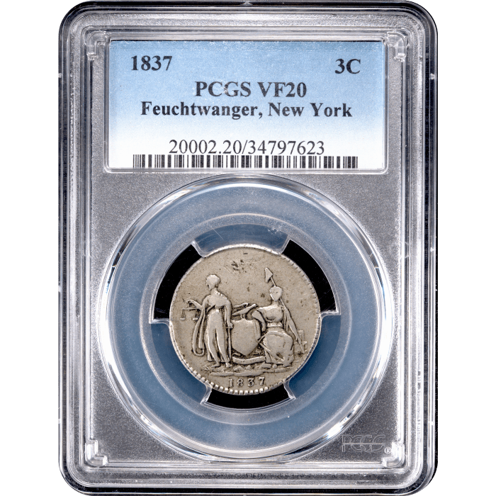 1837 Feuchtwanger Three Cents (3c) HT-262 SLAB Image