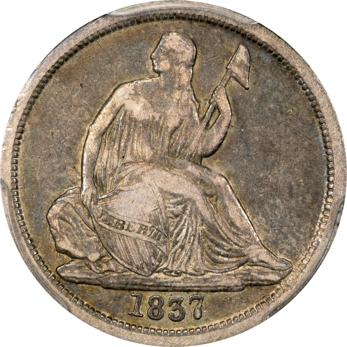 1837 Seated Liberty Dime (10c) No Stars, Large Date Obverse Image