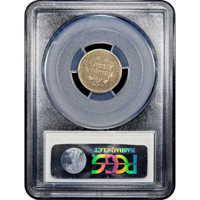 1837 Seated Liberty Dime (10c) No Stars, Large Date Reverse Slab Image