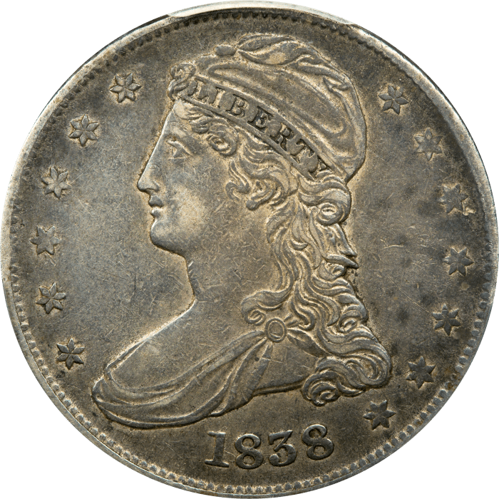 1838 Capped Bust Half Dollar (50c) Reeded Edge Obverse Image