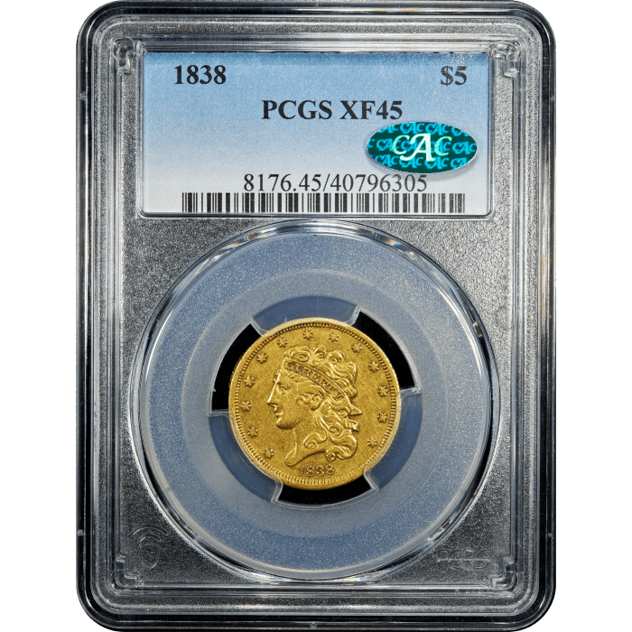 1838 Classic Head Gold Half Eagle ($5) Obverse Slab Image