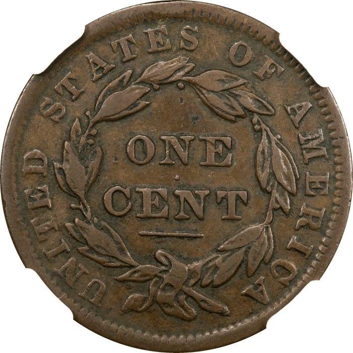 1838 Coronet Large Cent (1c) Reverse Image