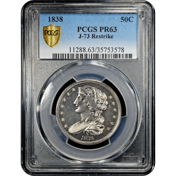 1838 Pattern Half Dollar (50c) J-73 Restrike Obverse Slab Image