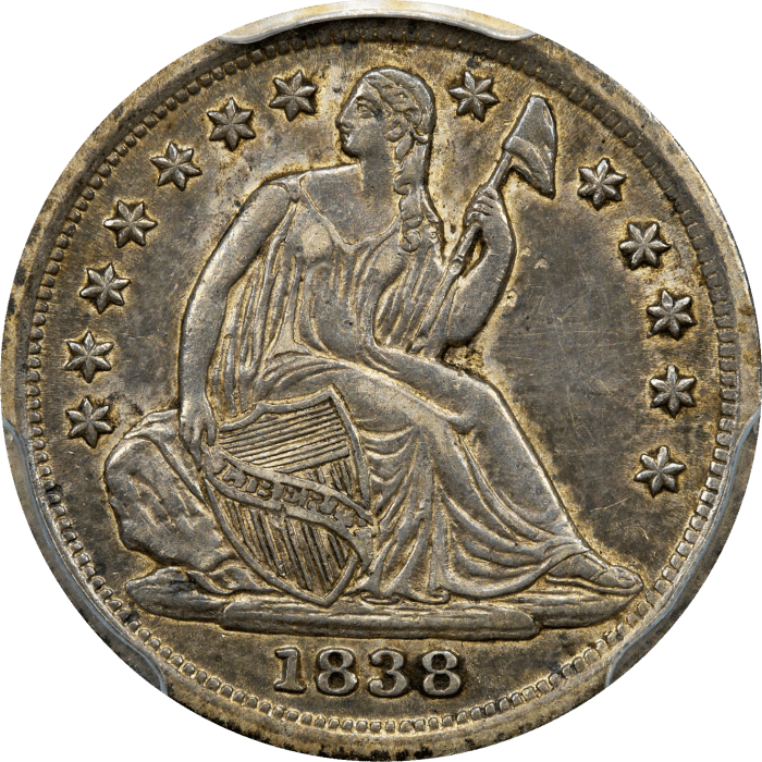 1838 Seated Liberty Half Dime (H10C) No Drapery, Large Stars Obverse Image
