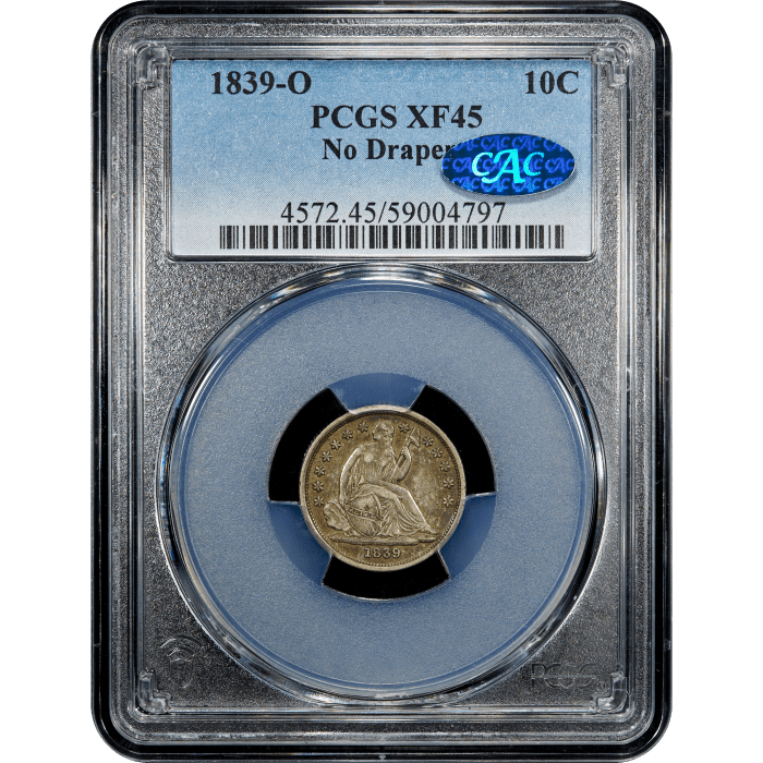 1839-O Seated Liberty Dime (10c) No Drapery SLAB Image