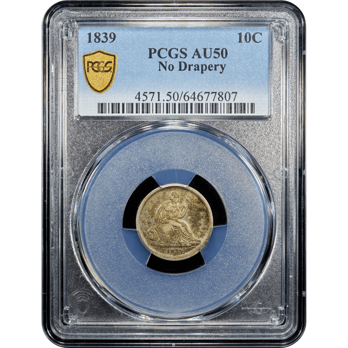 1839 Seated Liberty Dime (10c) No Drapery SLAB Image