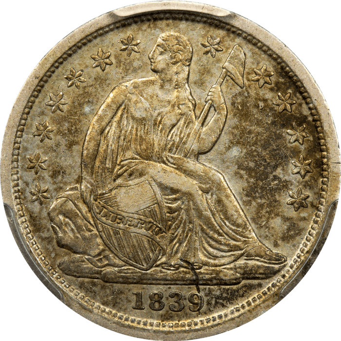 1839 Seated Liberty Dime (10c) No Drapery OBVERSE Image