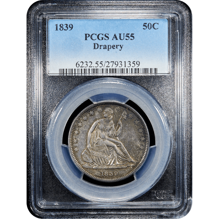 1839 Seated Liberty Half Dollar (50c) Drapery Obverse Slab Image