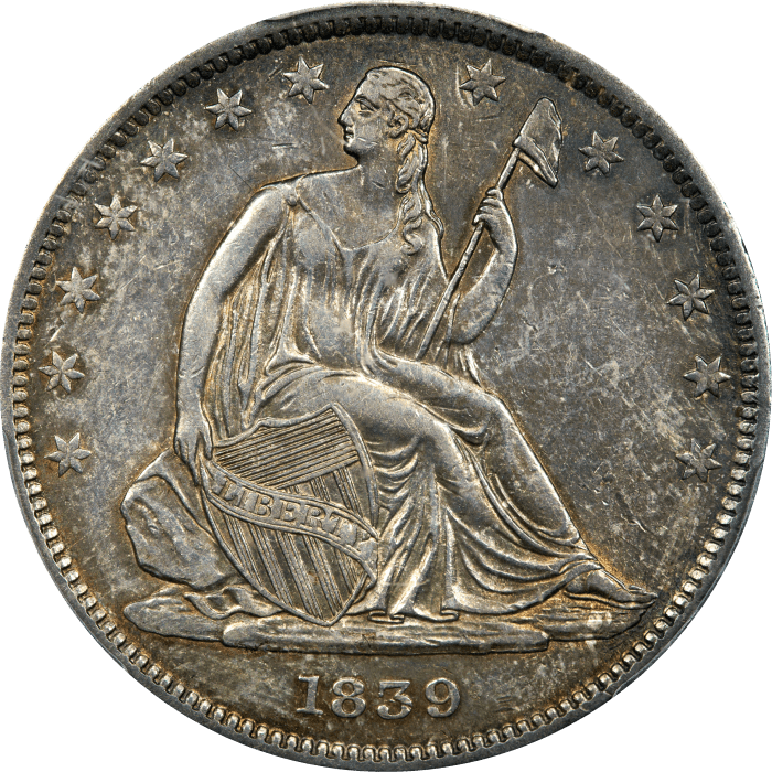 1839 Seated Liberty Half Dollar (50c) Drapery Obverse Image