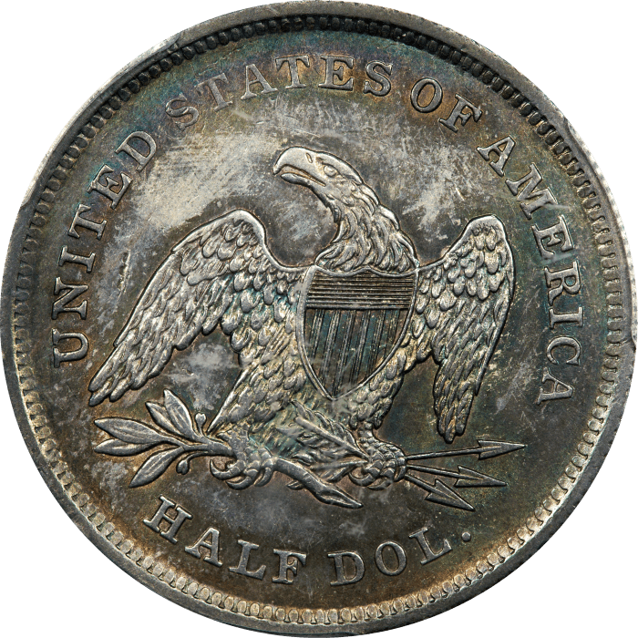 1839 Seated Liberty Half Dollar (50c) Drapery Reverse Image