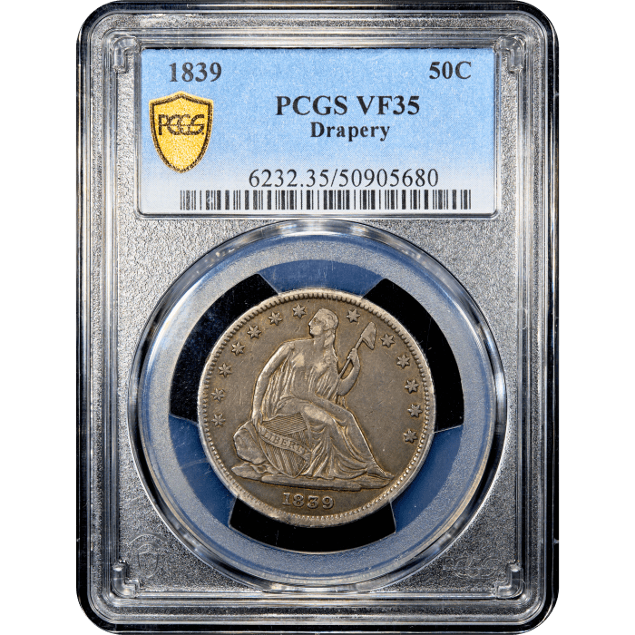 1839 Seated Liberty Half Dollar (50c) Drapery SLAB Image