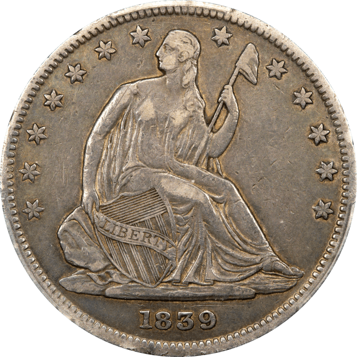 1839 Seated Liberty Half Dollar (50c) Drapery Obverse Image
