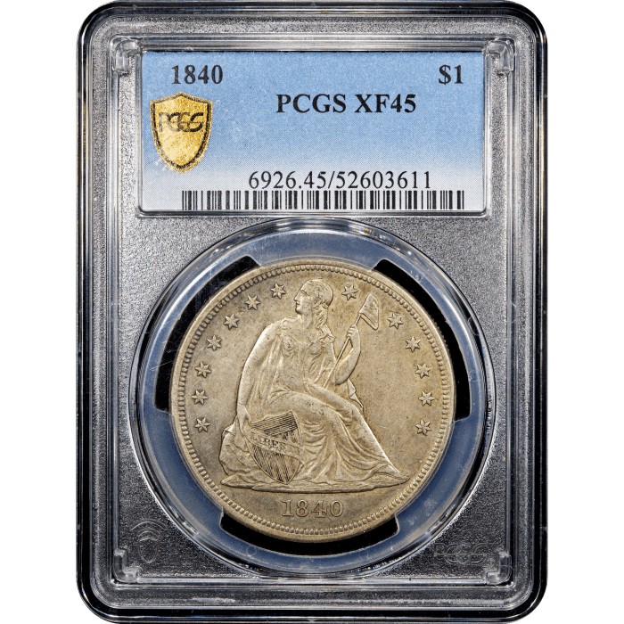 1840 Seated Liberty Dollar ($1) Obverse Slab Image