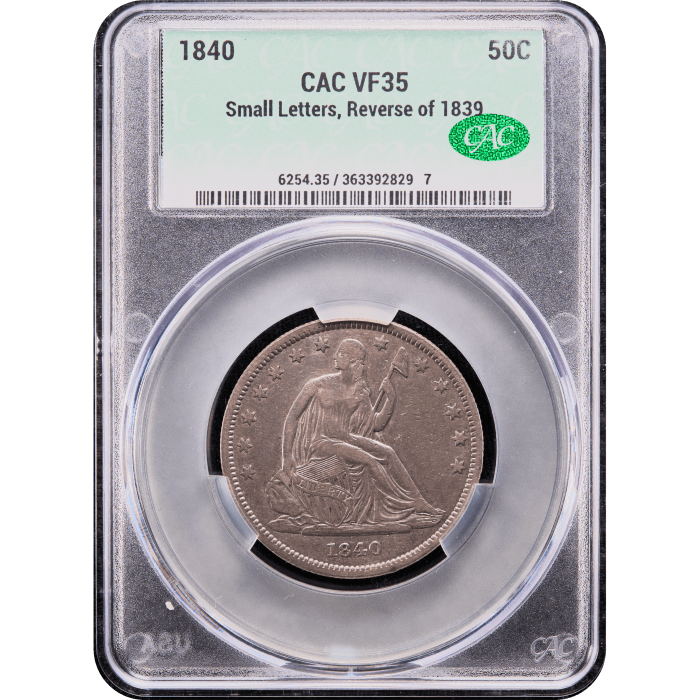 1840 Seated Liberty Half Dollar (50c) Small Letters Obverse Slab Image