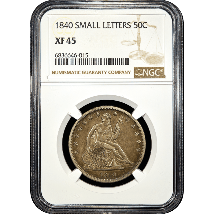 1840 Seated Liberty Half Dollar (50c) Small Letters SLAB Image