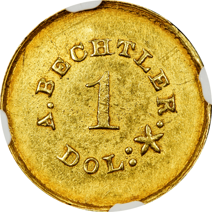 1842-50 A. Bechtler Gold Dollar (G$1) 27G Plain Edge Reverse Image
