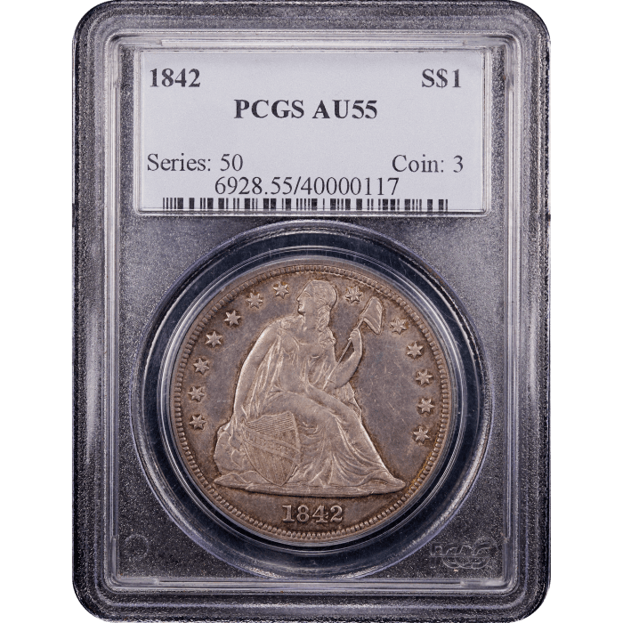 1842 Seated Liberty Dollar ($1) Obverse Slab Image