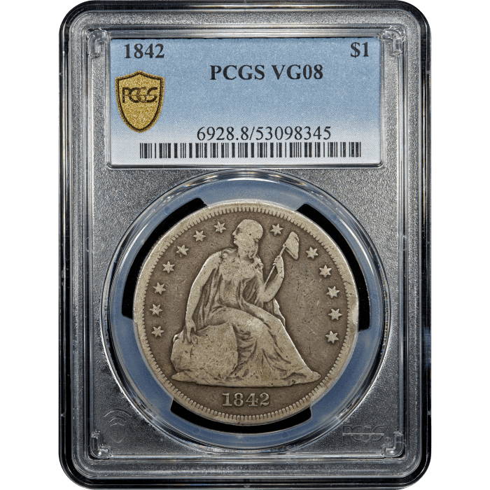 1842 Seated Liberty Dollar ($1) Obverse Slab Image