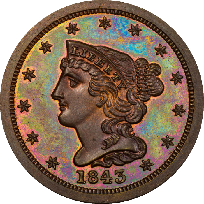 1843 Braided Hair Half Cent (1/2c) Original OBVERSE Image