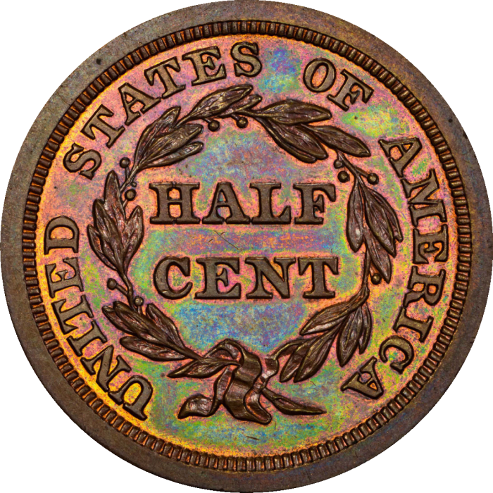 1843 Braided Hair Half Cent (1/2c) Original REVERSE Image